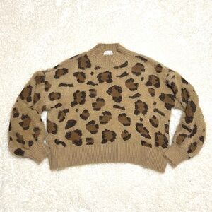 Love Riche Leopard Print Cowl Neck Sweater - Tan and Brown